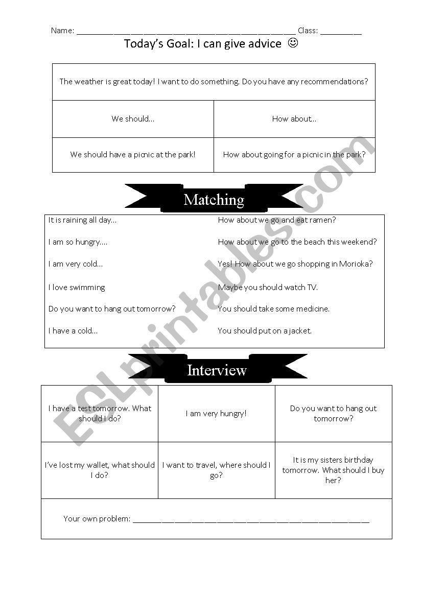 Giving Advice ( Interview)  worksheet