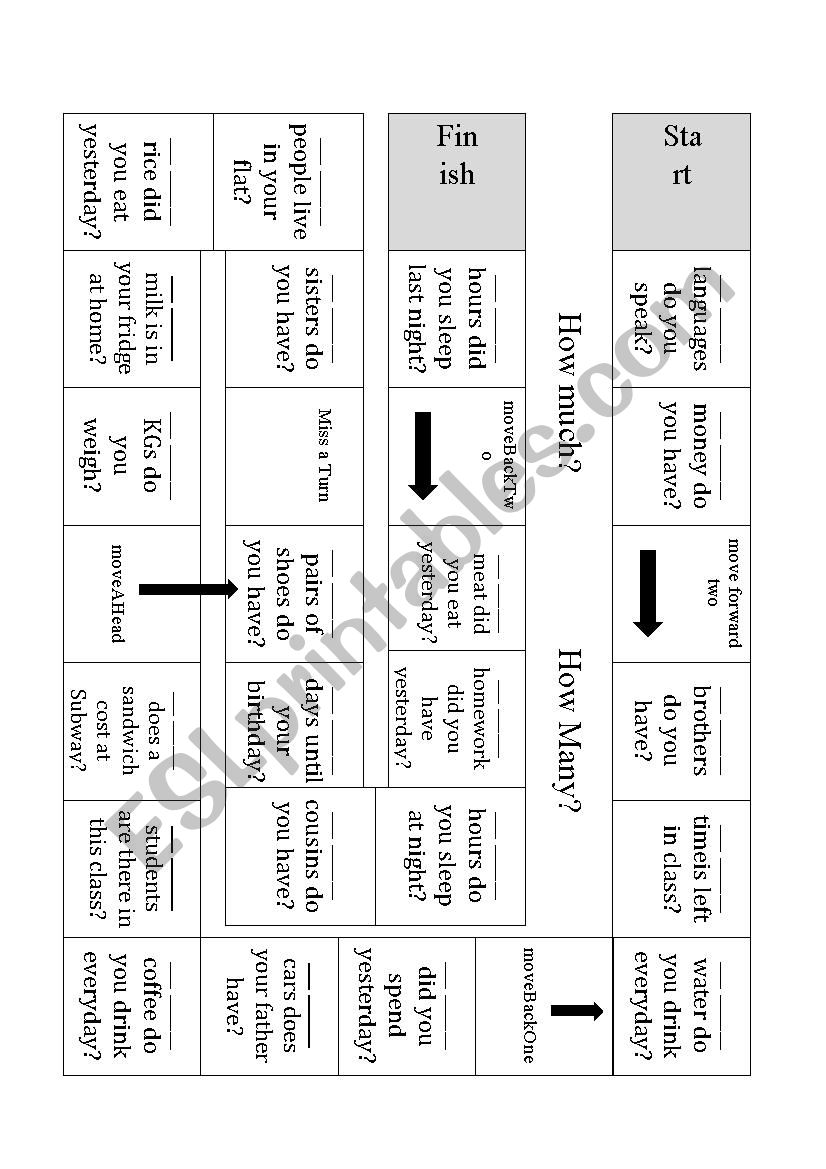 How Many/How Much speaking board game