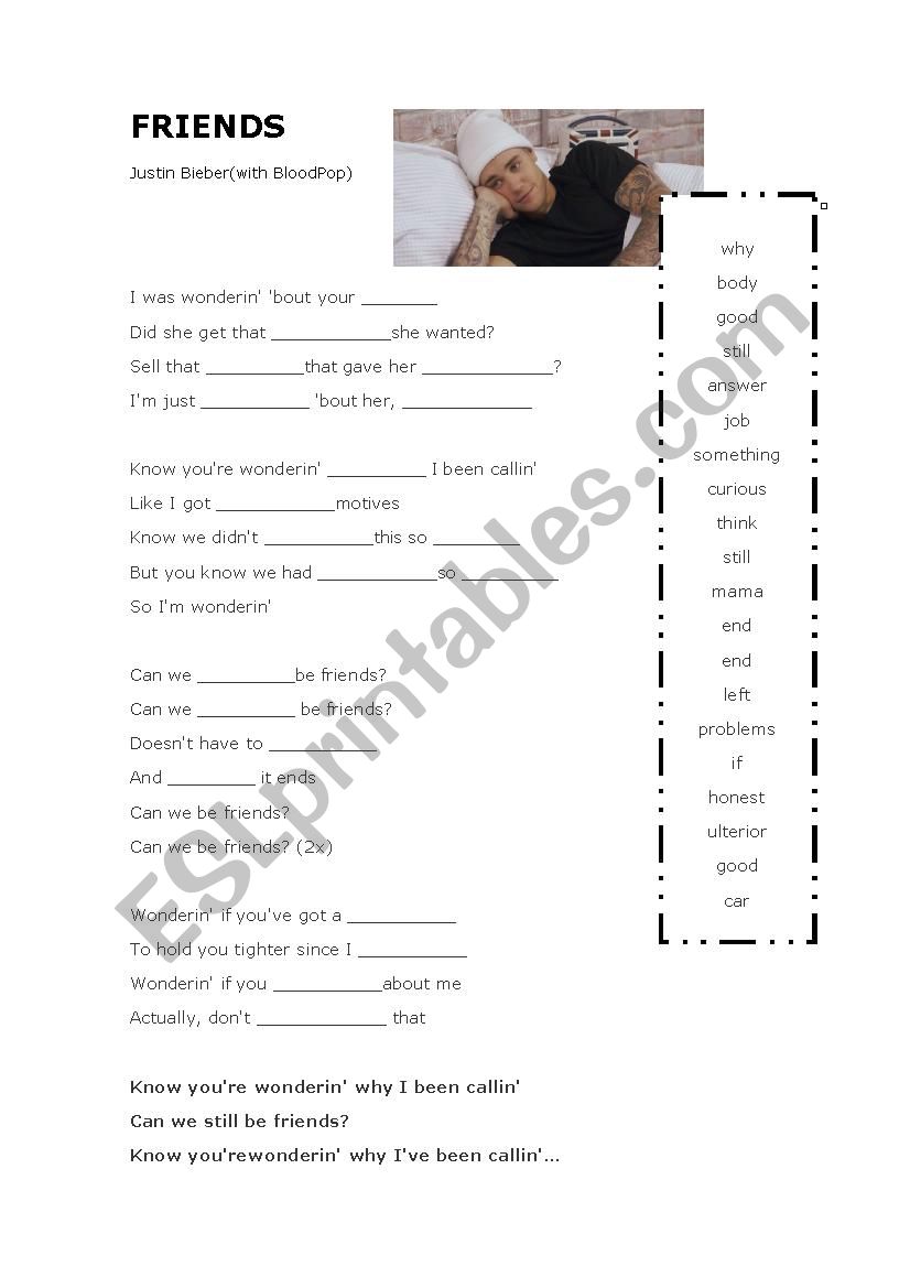 Justin Bieber - Friends worksheet