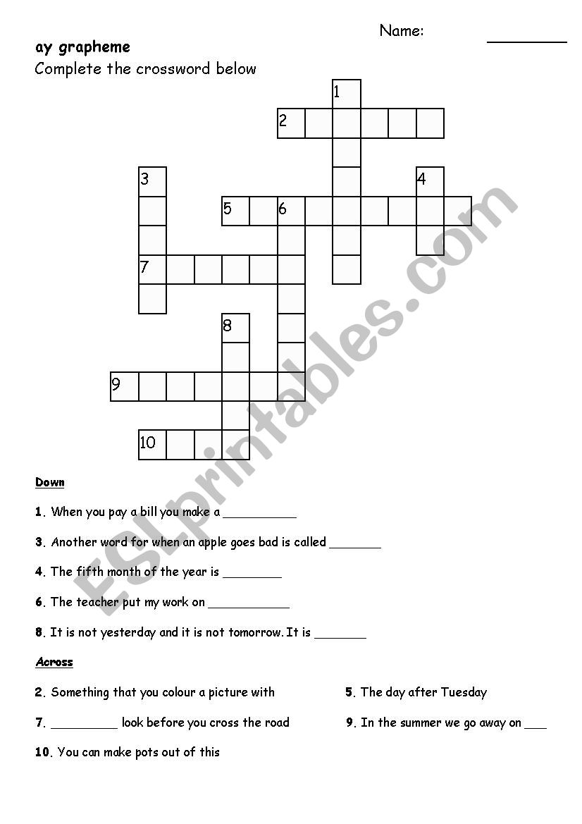 Ay grapheme crossword worksheet