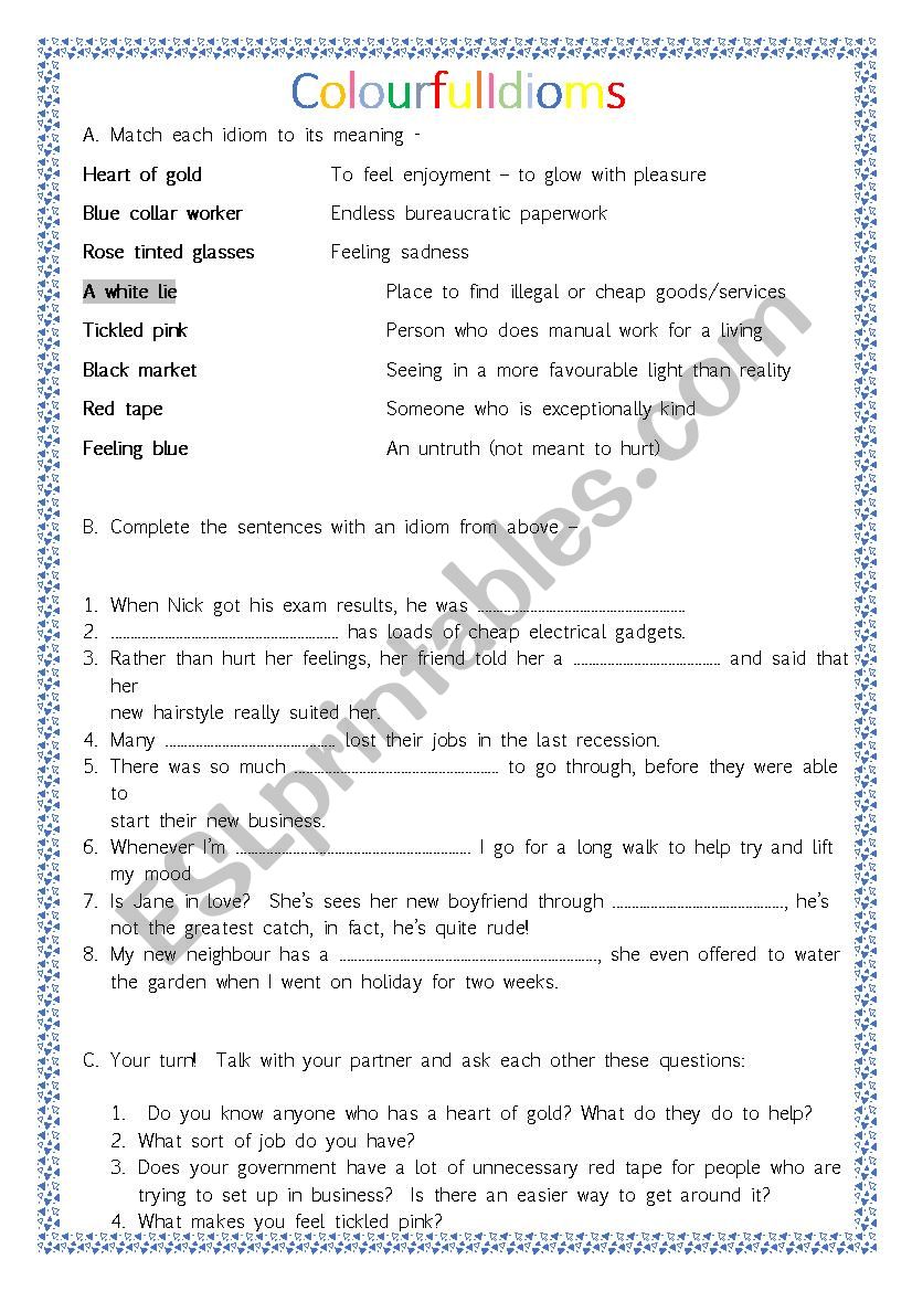Colourful Idioms worksheet