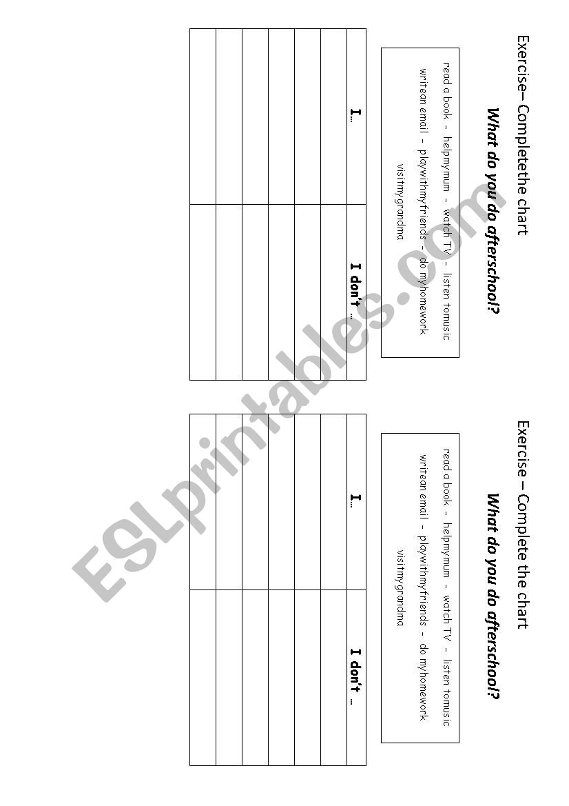 After school activities worksheet