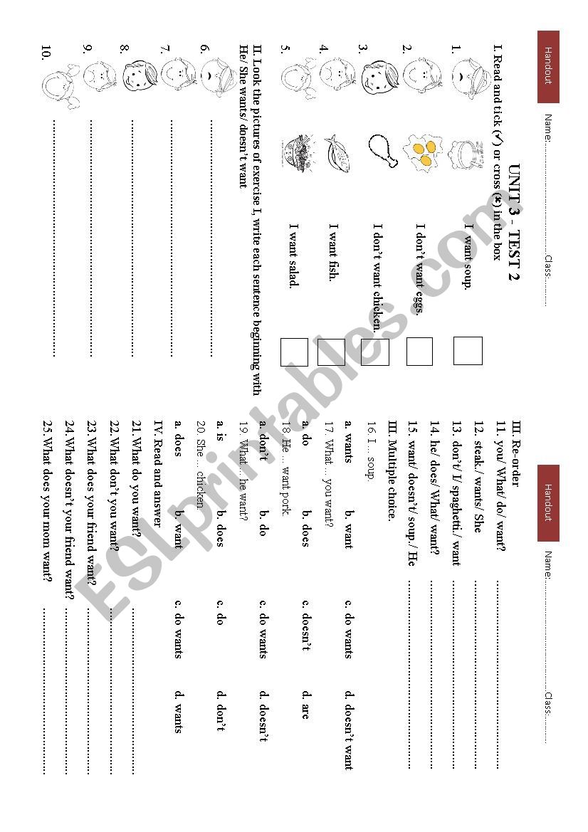 Food - want worksheet