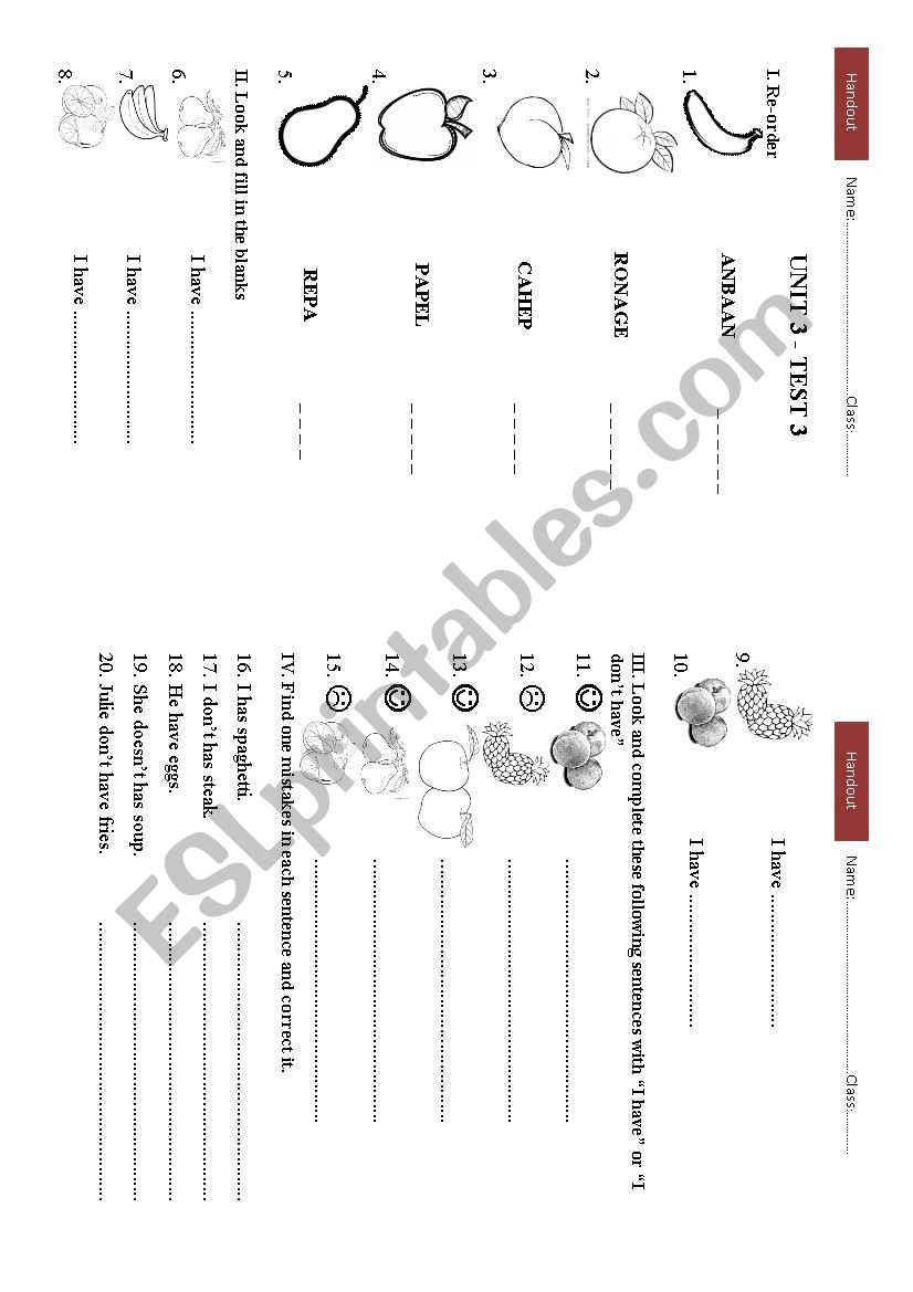 FRUIT worksheet