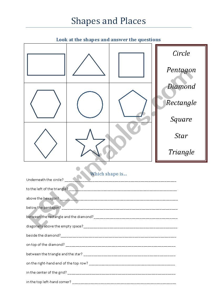 Shapes and places worksheet