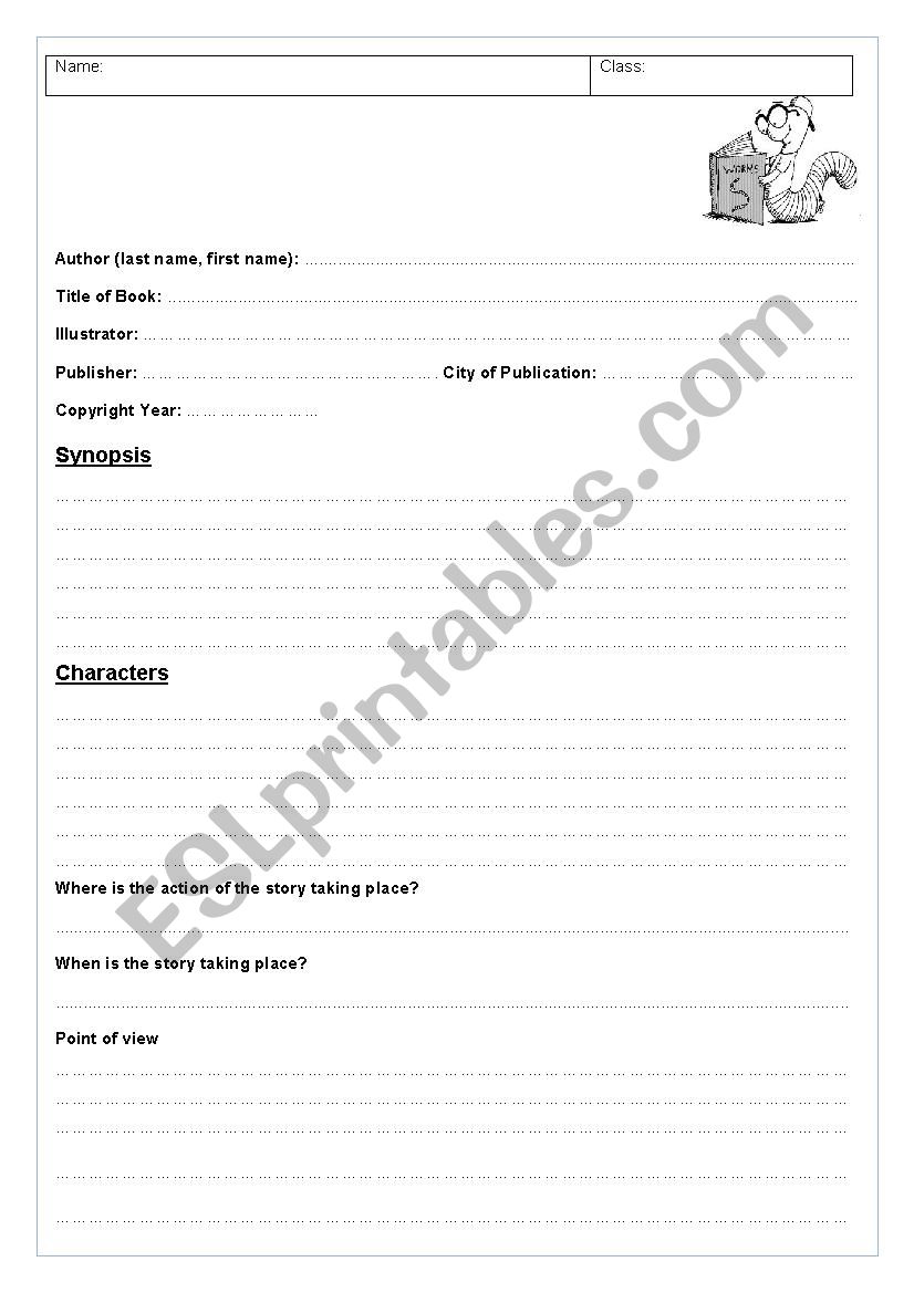 Book report worksheet