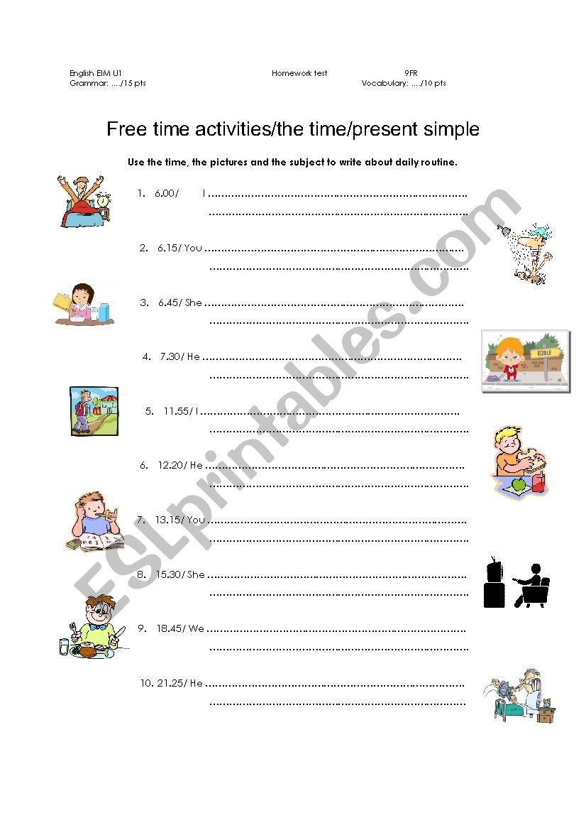 Time/Routine/Present simple exercise