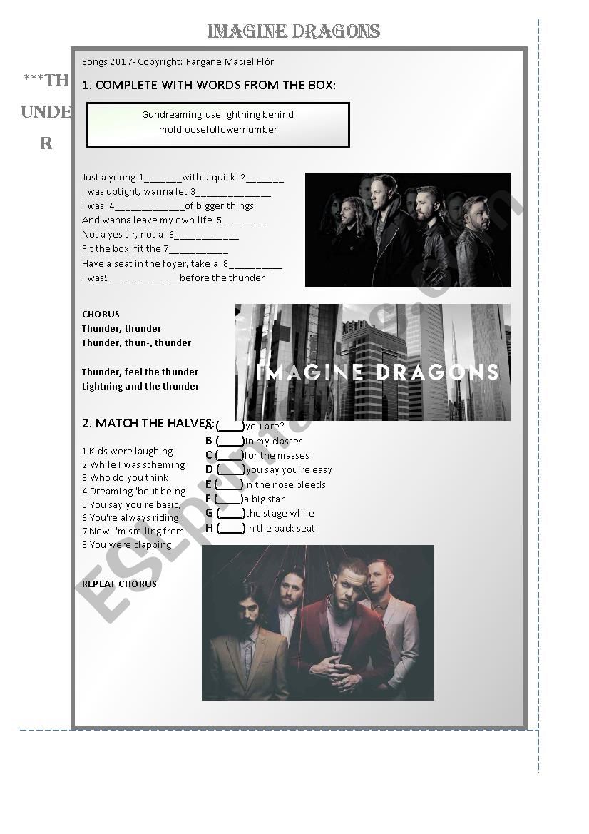 Thunder Imagine Dragons worksheet