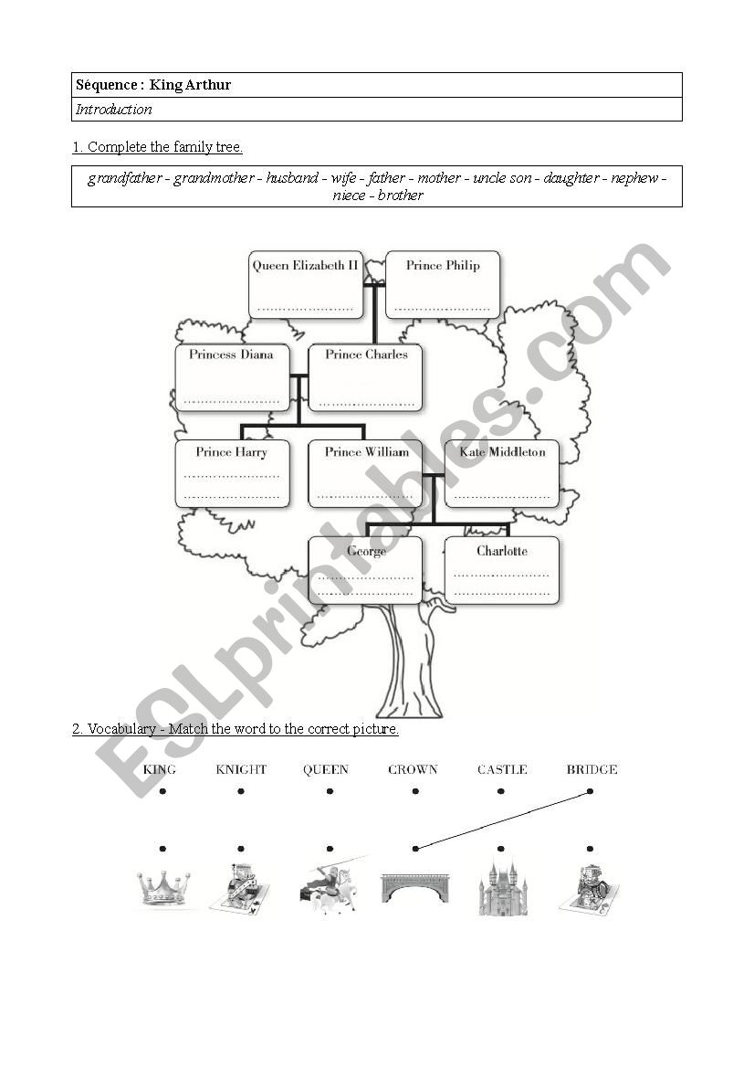 King Arthur Vocabulary worksheet