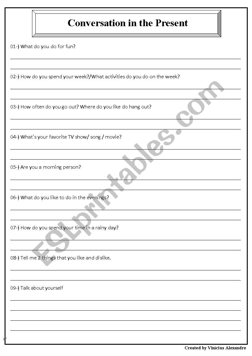 Conversation - Present worksheet