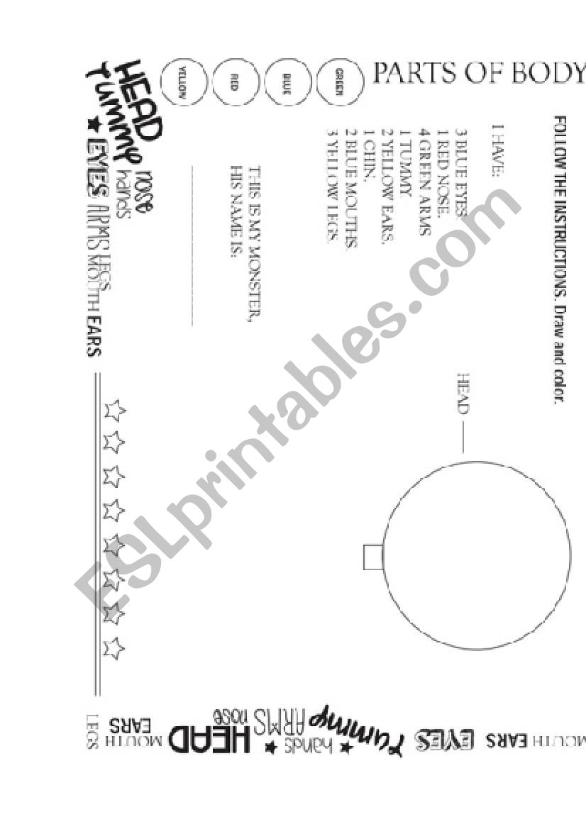 Parts of body worksheet