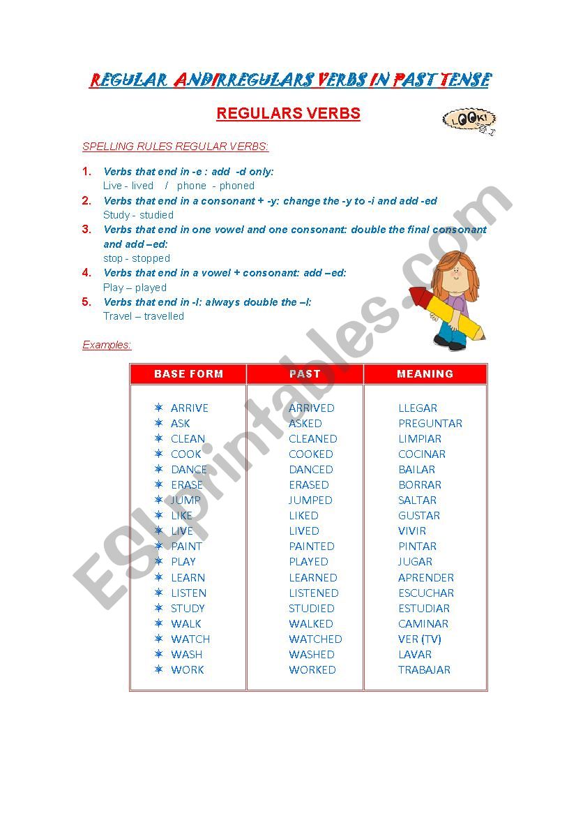 REGULAR  AND IRREGULARS VERBS IN PAST TENSE