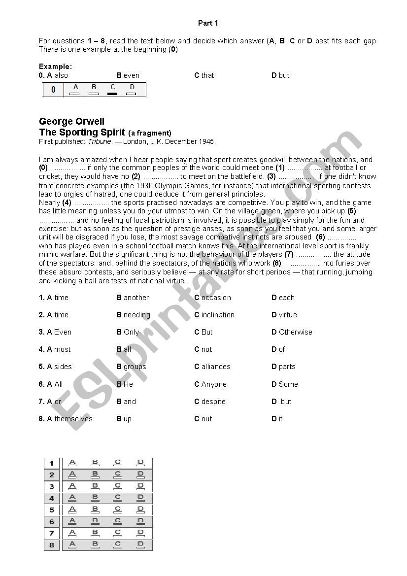 Cambridge FCE mock exam - Use of English