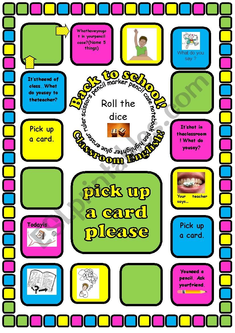 Back to school classroom English Boardgame