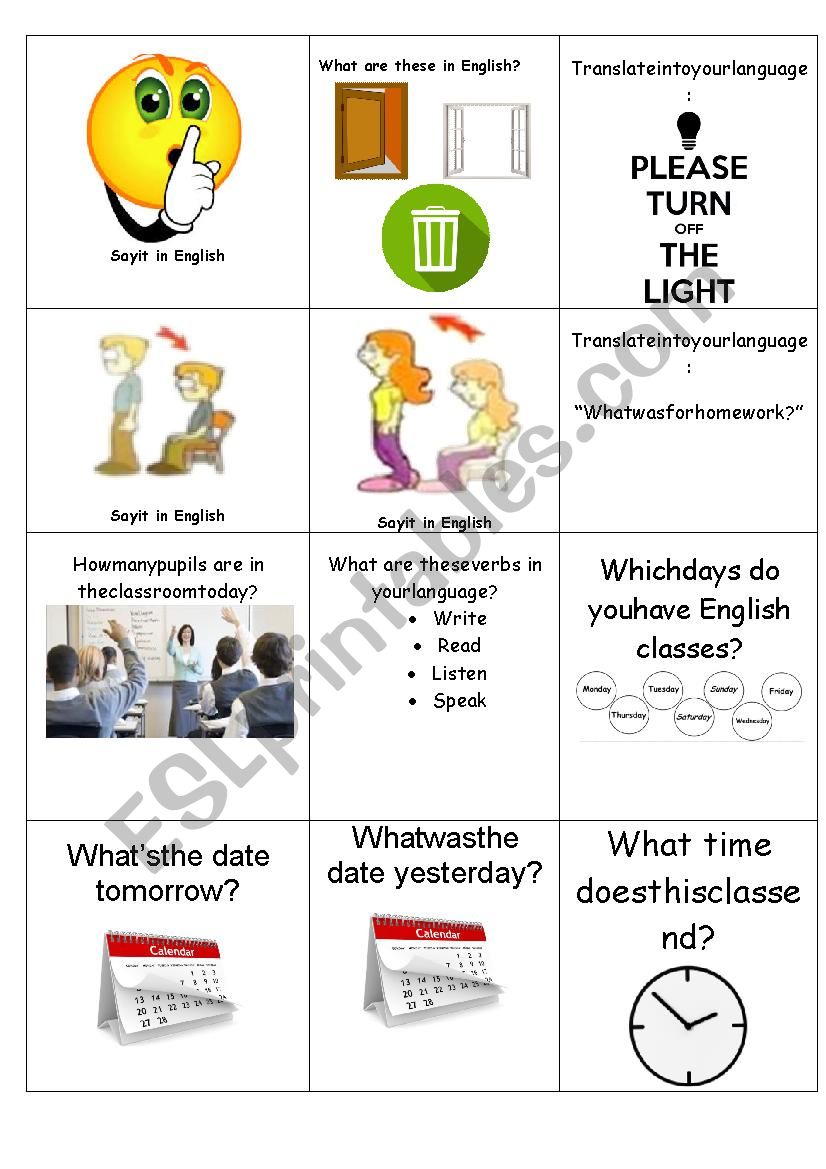 Back to school classroom English Boardgame