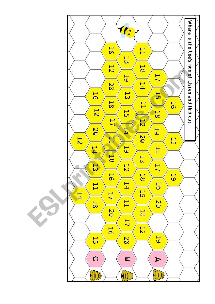 Numbers 11-20 beehive game worksheet