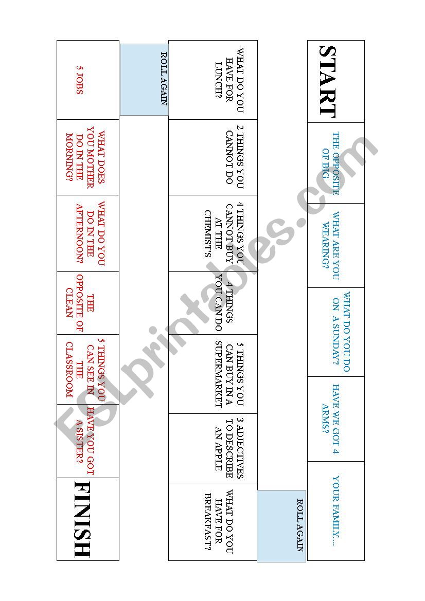 Grammar Review Boardgame worksheet