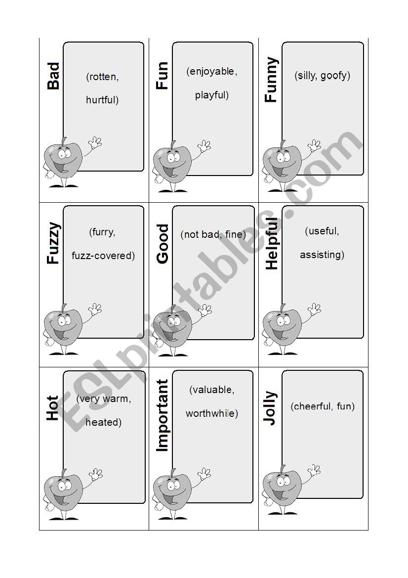 Apples to Apples Adjectives 2 worksheet