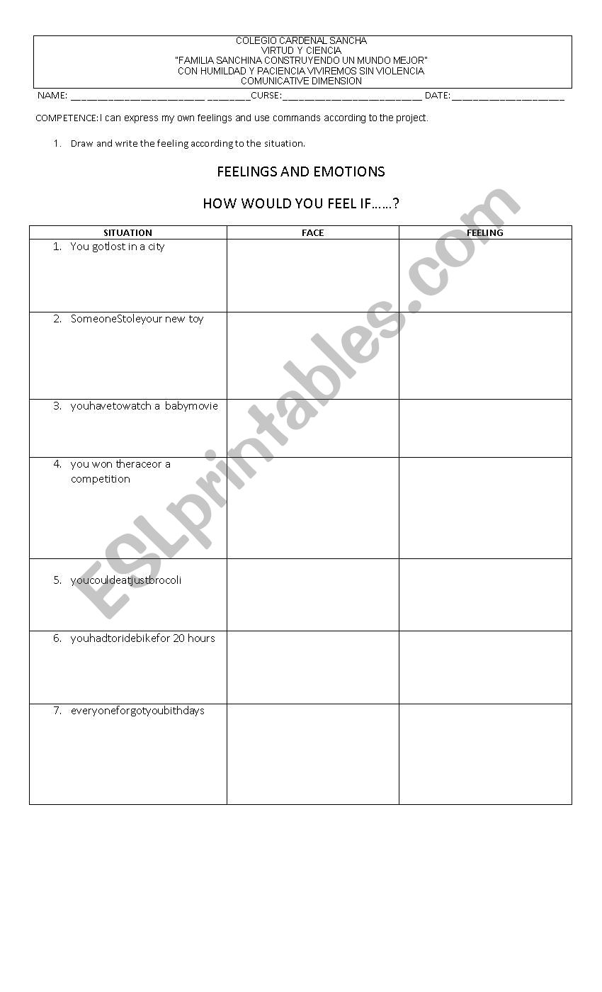 feelings  worksheet