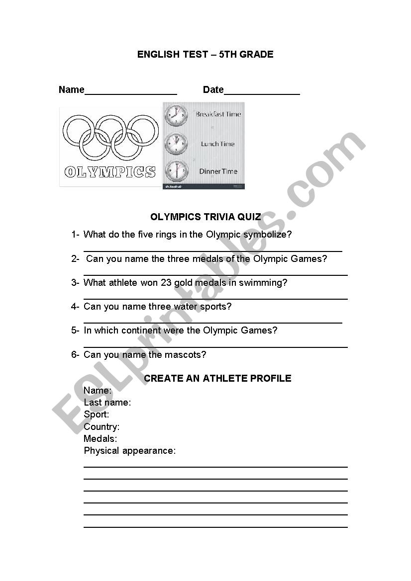 The Olympic games worksheet