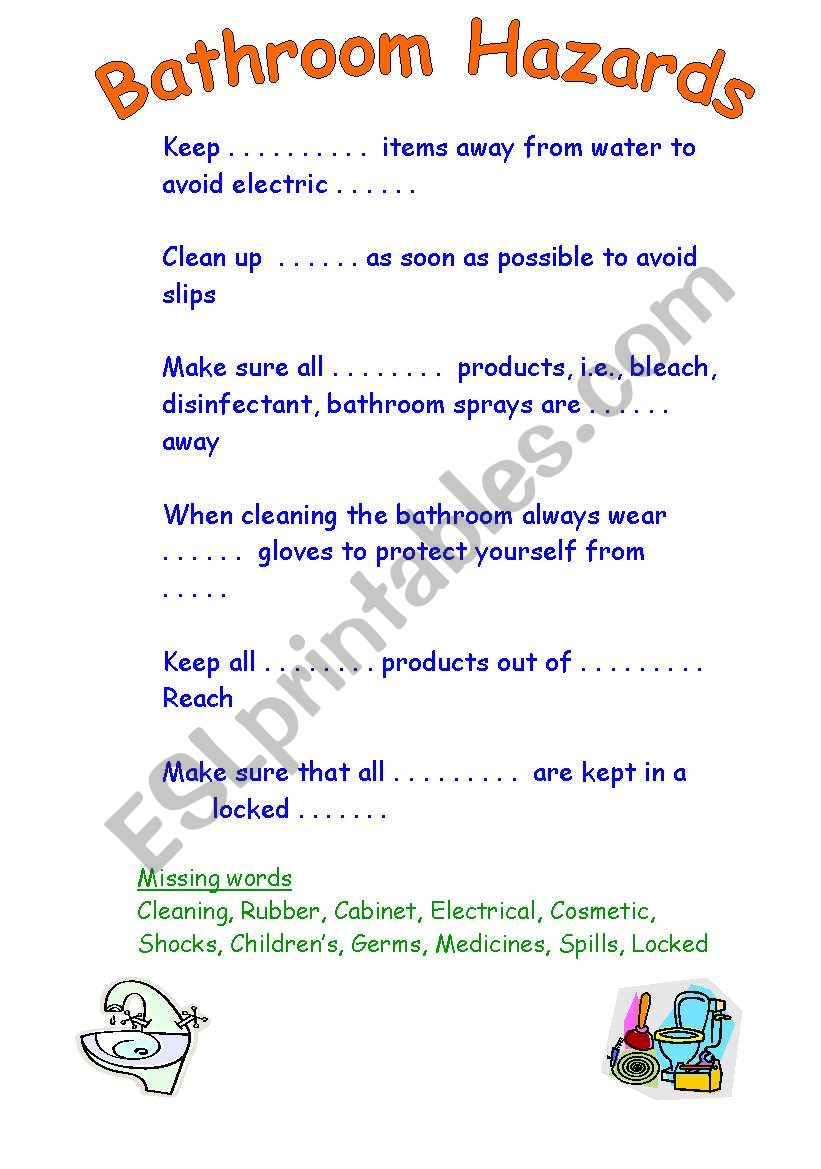 Bathroom Hazards worksheet