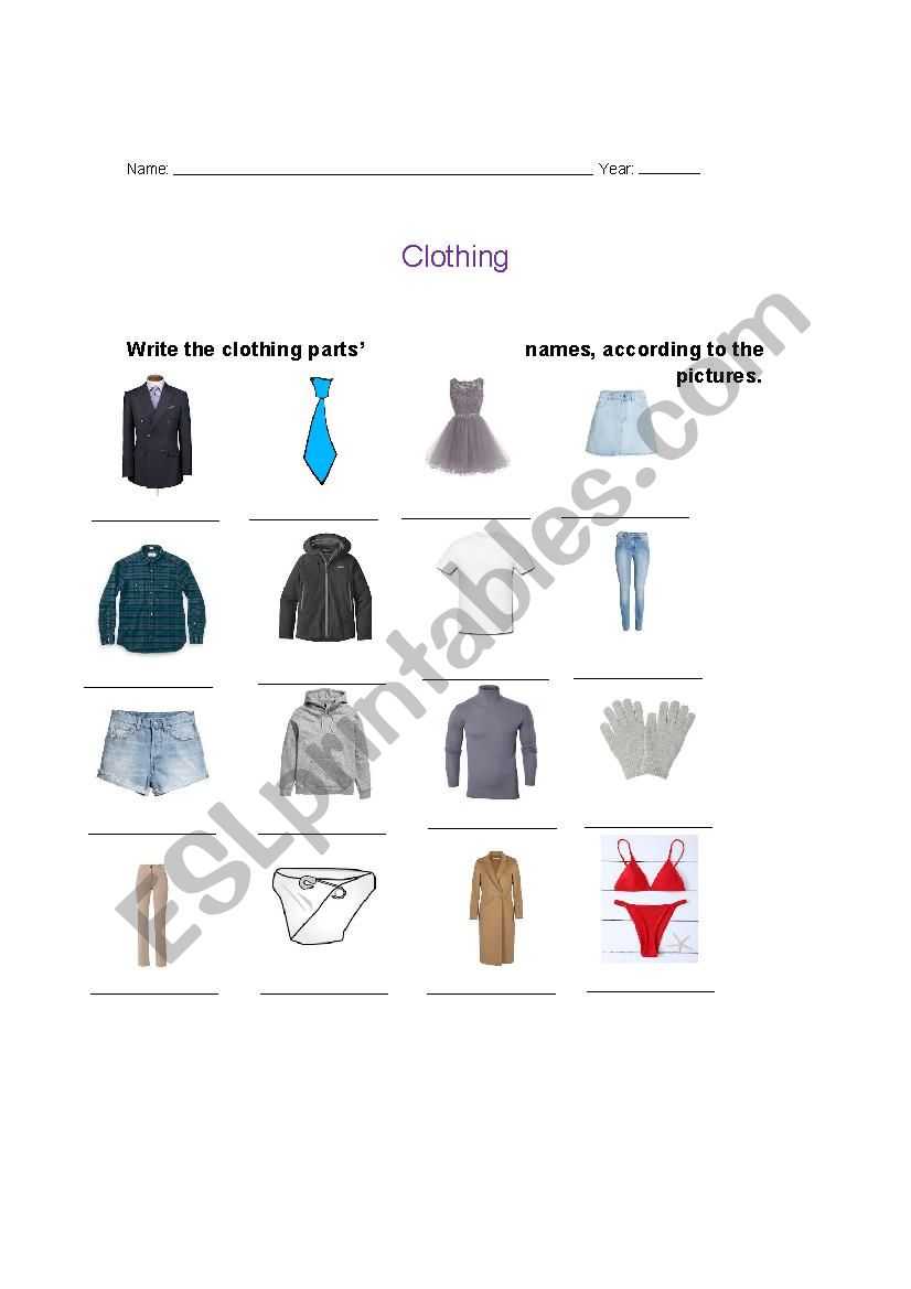 Clothing worksheet