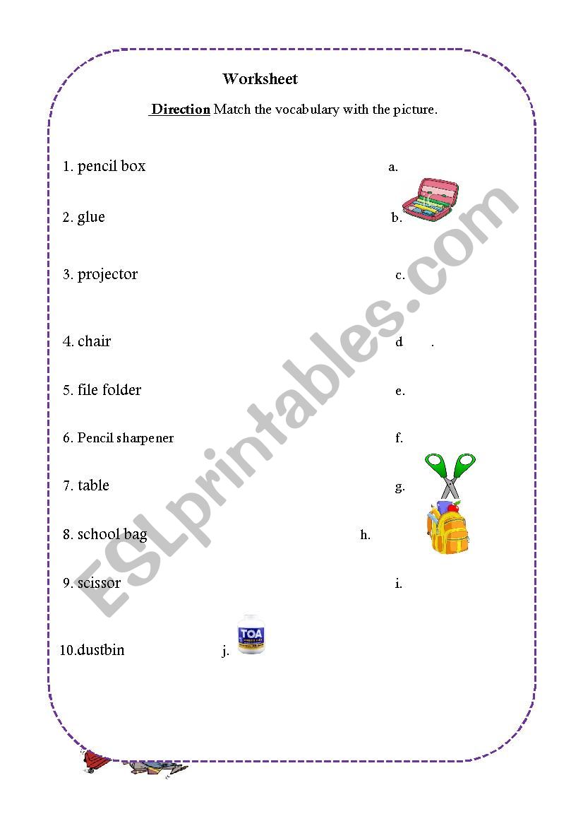 School supplies worksheet