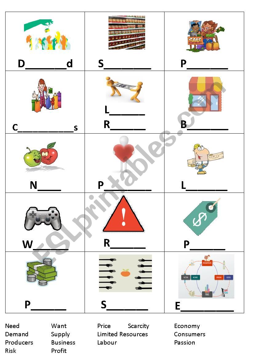 Economics and Business Words worksheet