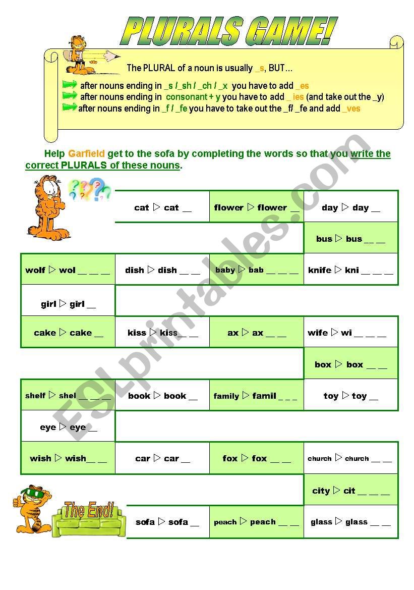 Plurals Game worksheet