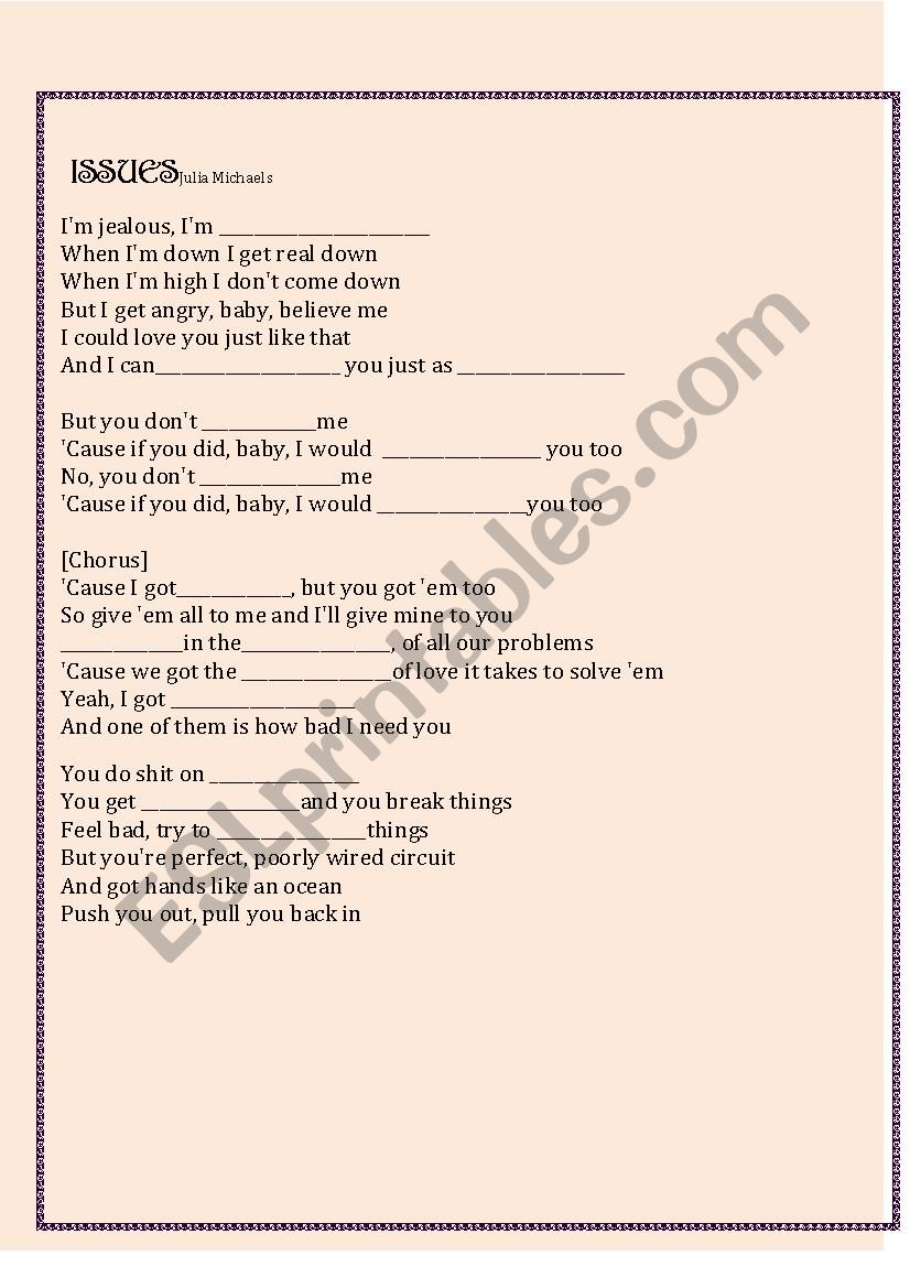 Issues ( Julia Michaels) worksheet