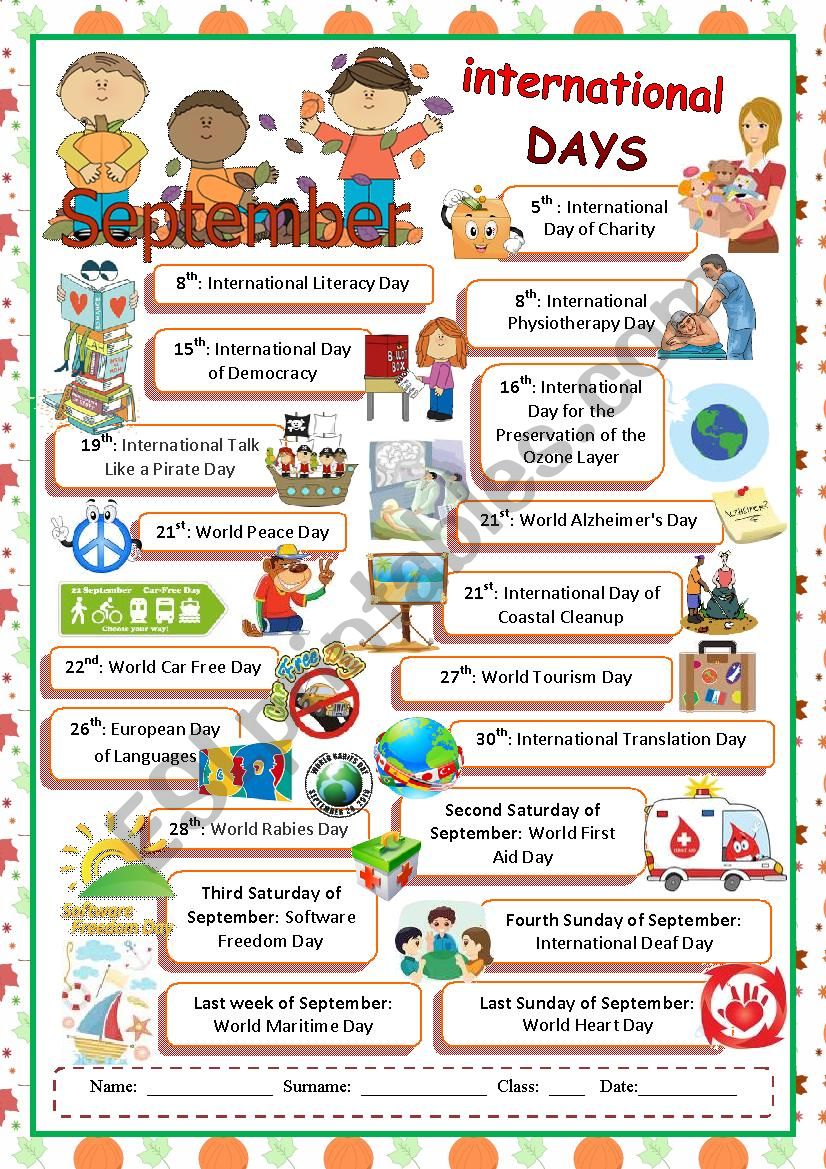 September International days worksheet