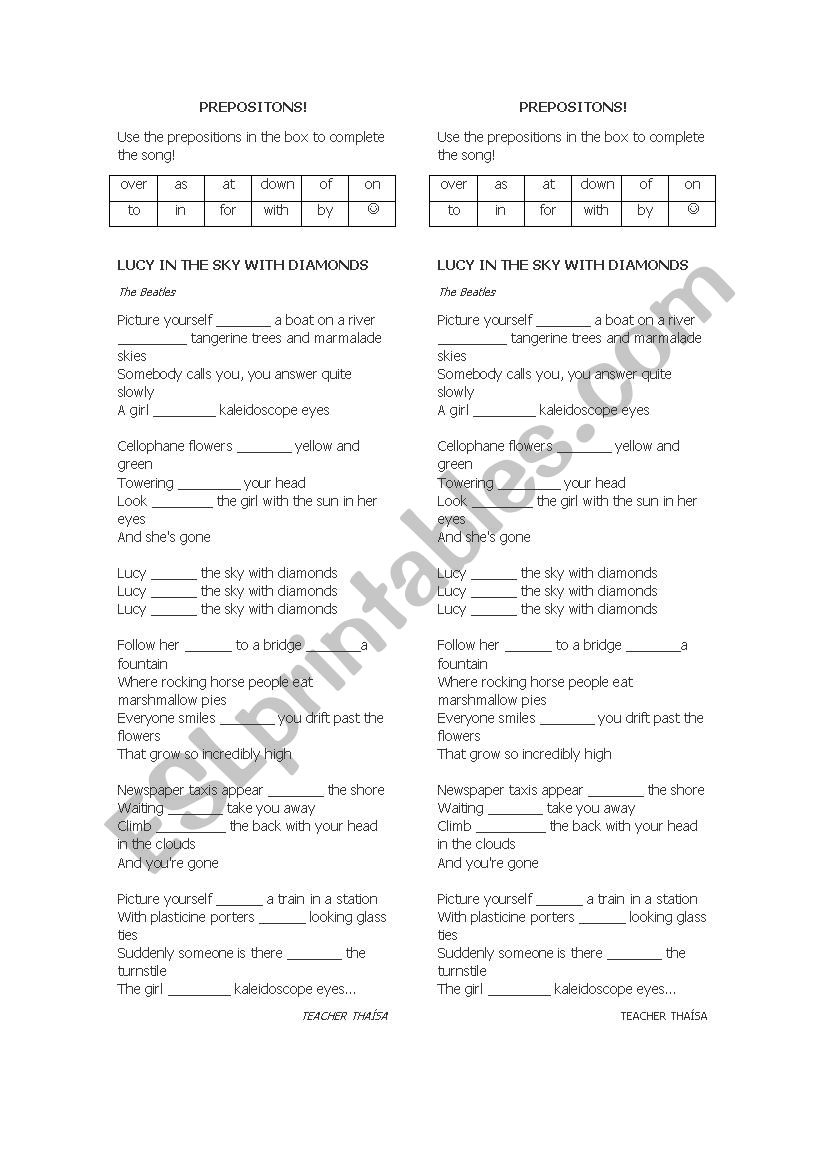 Prepositions - Song: Lucy in the sky with diamonds