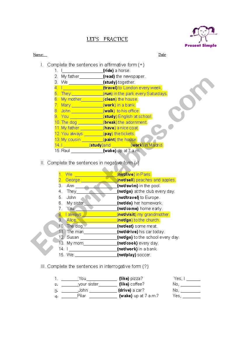 Simple present worksheet