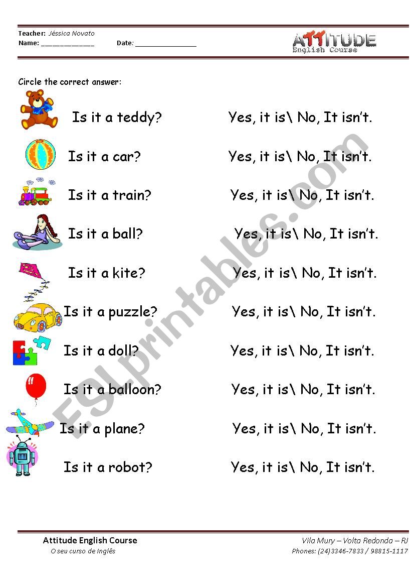 Toys with verb to be worksheet