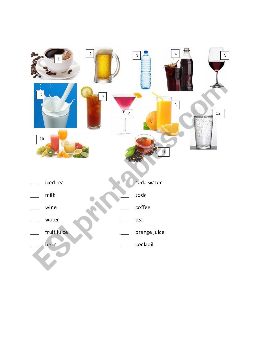 Drinks worksheet