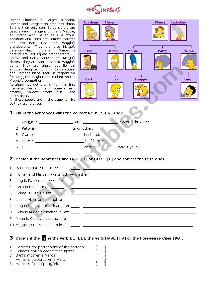 Simpson possesive case worksheet