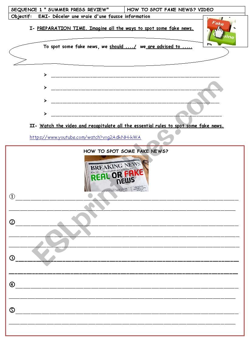 Fake news worksheet