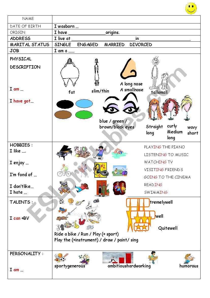ALL ABOUT ME PAGE worksheet