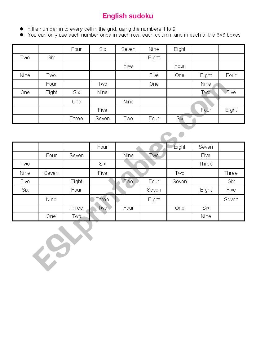 Sudoku - beginner level worksheet