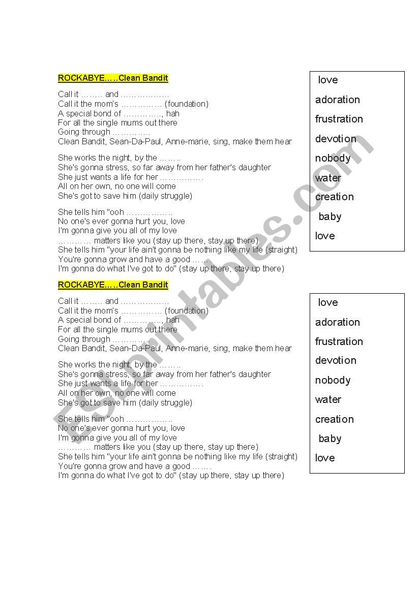 song worksheet