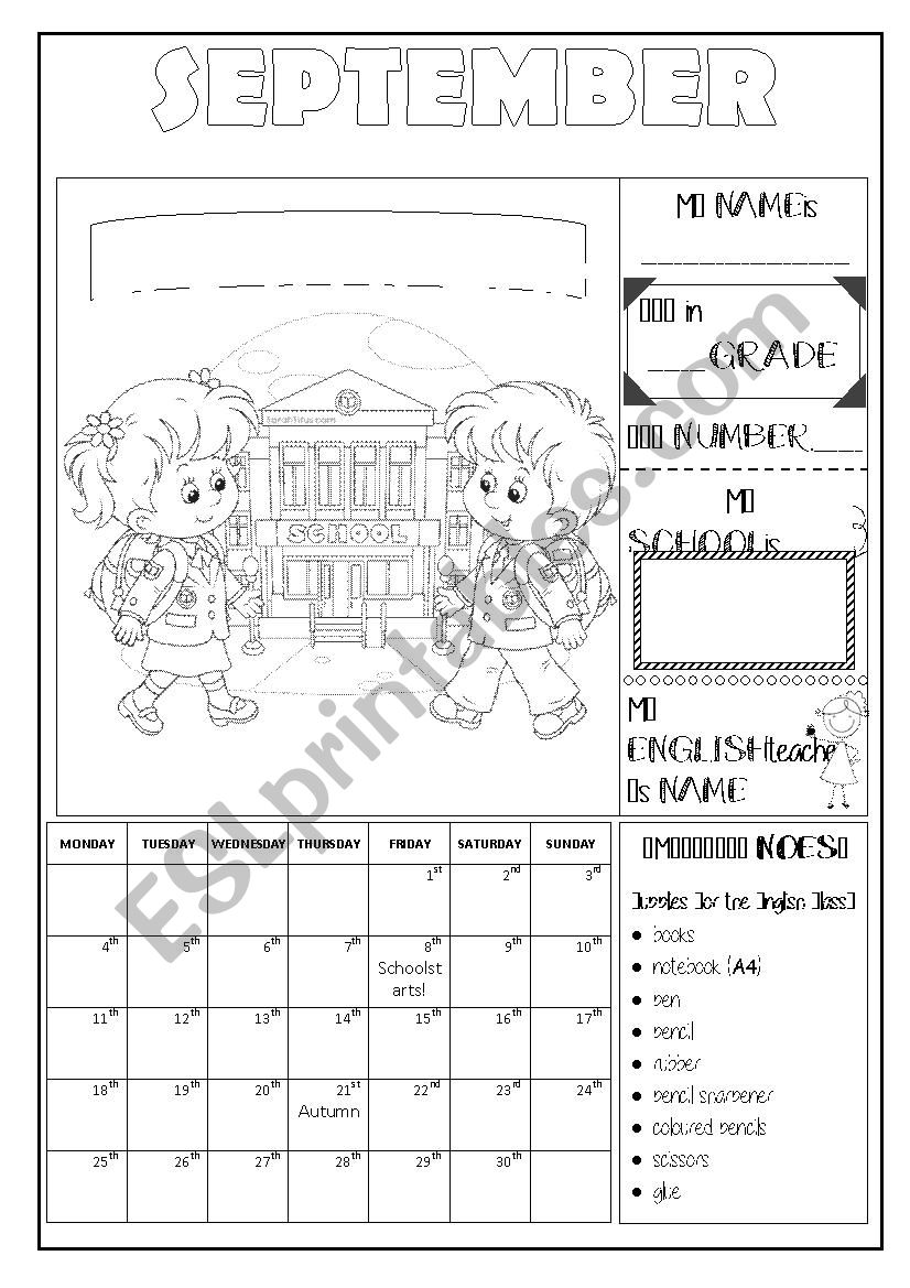September calendar worksheet