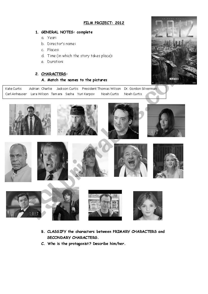 FILM PROJECT 2012 worksheet