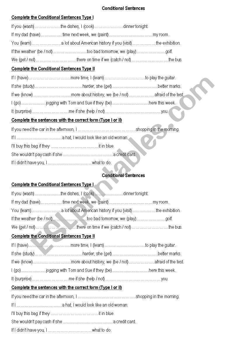 conditional sentences worksheet