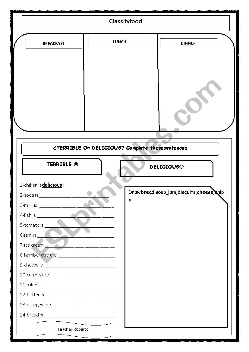 Classify food worksheet