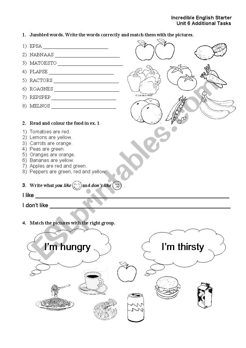 fruit and vegetables worksheet