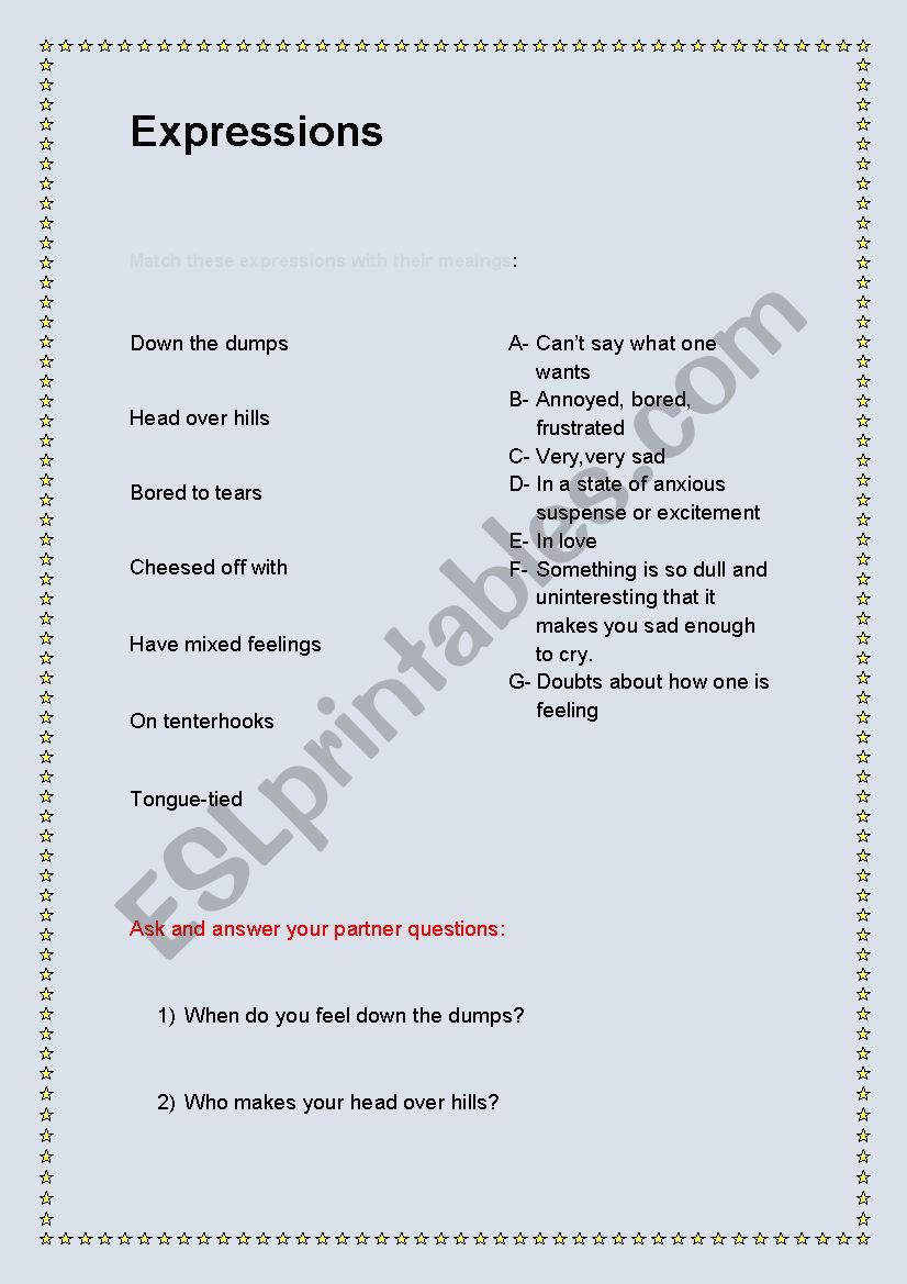 Expressions in English worksheet