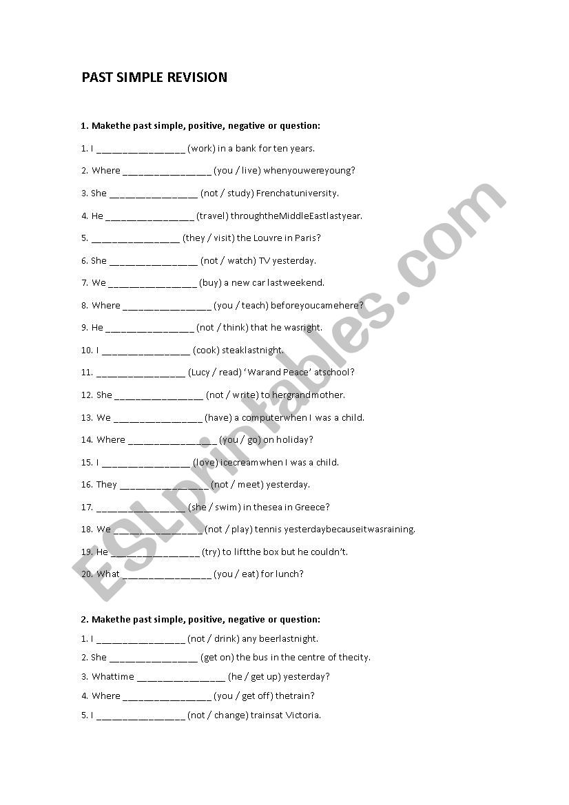 Past Simple revision worksheet