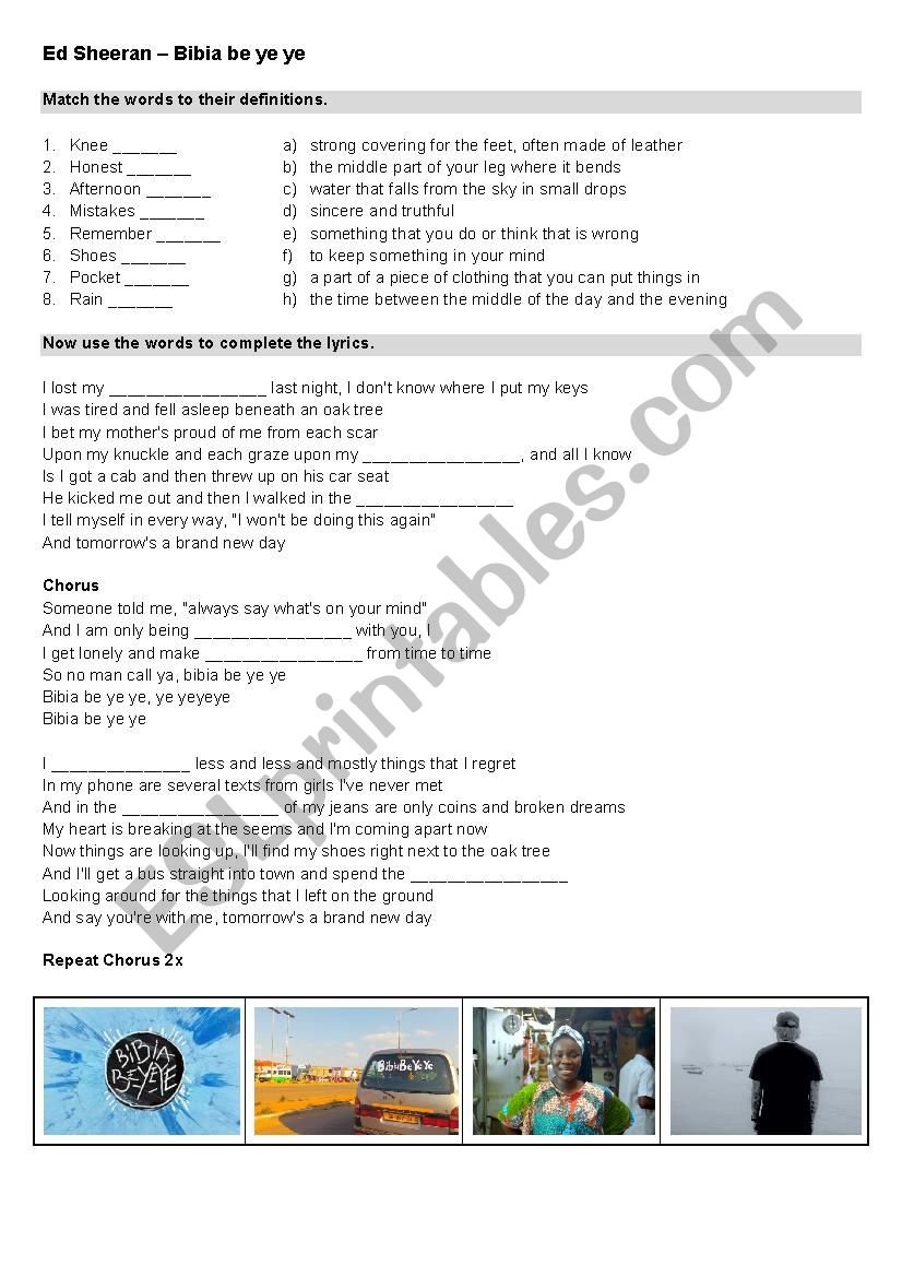 Ed Sheeran Bibia Be Ye Ye Esl Worksheet By Bigben18 esl printables