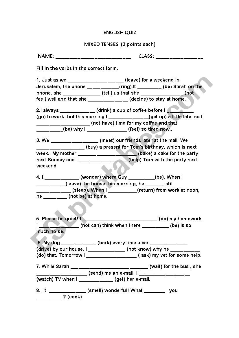 mixed tenses quiz worksheet