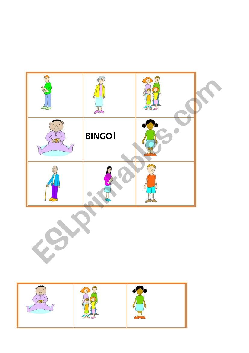 Family Bingo cards worksheet